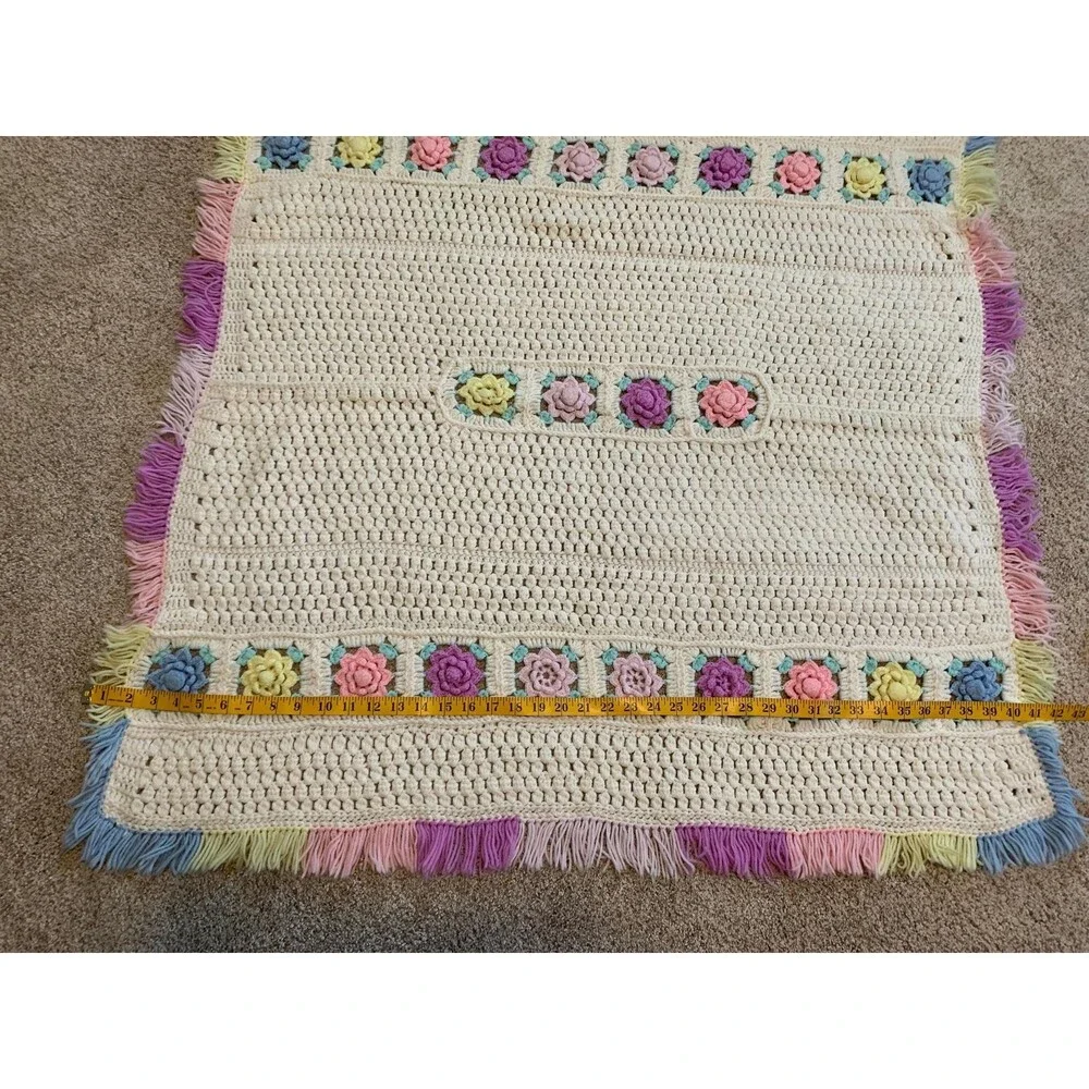 Hand Crocheted Floral Afghan, Vintage Style Lap Blanket